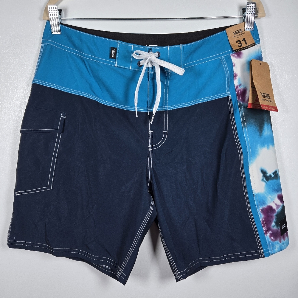 NEW Vans Blue 4-way Stretch Tie Dye Swim Trunks Board Shorts Mens Size 31